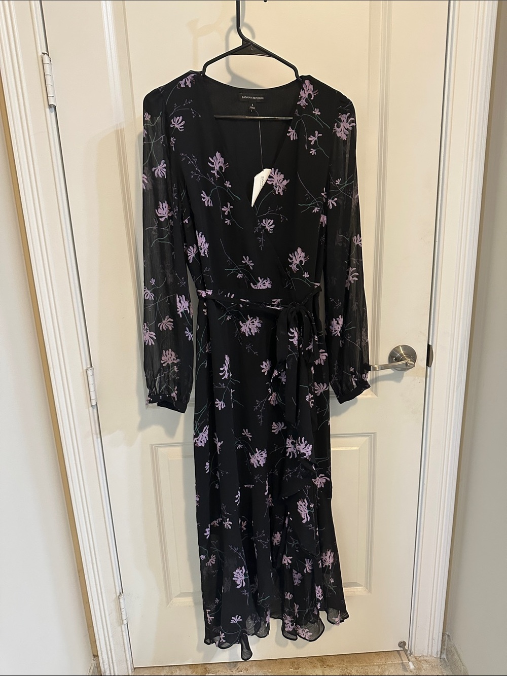 Banana Republic Black Floral Faux Wrap Maxi Dress in Lavender Print